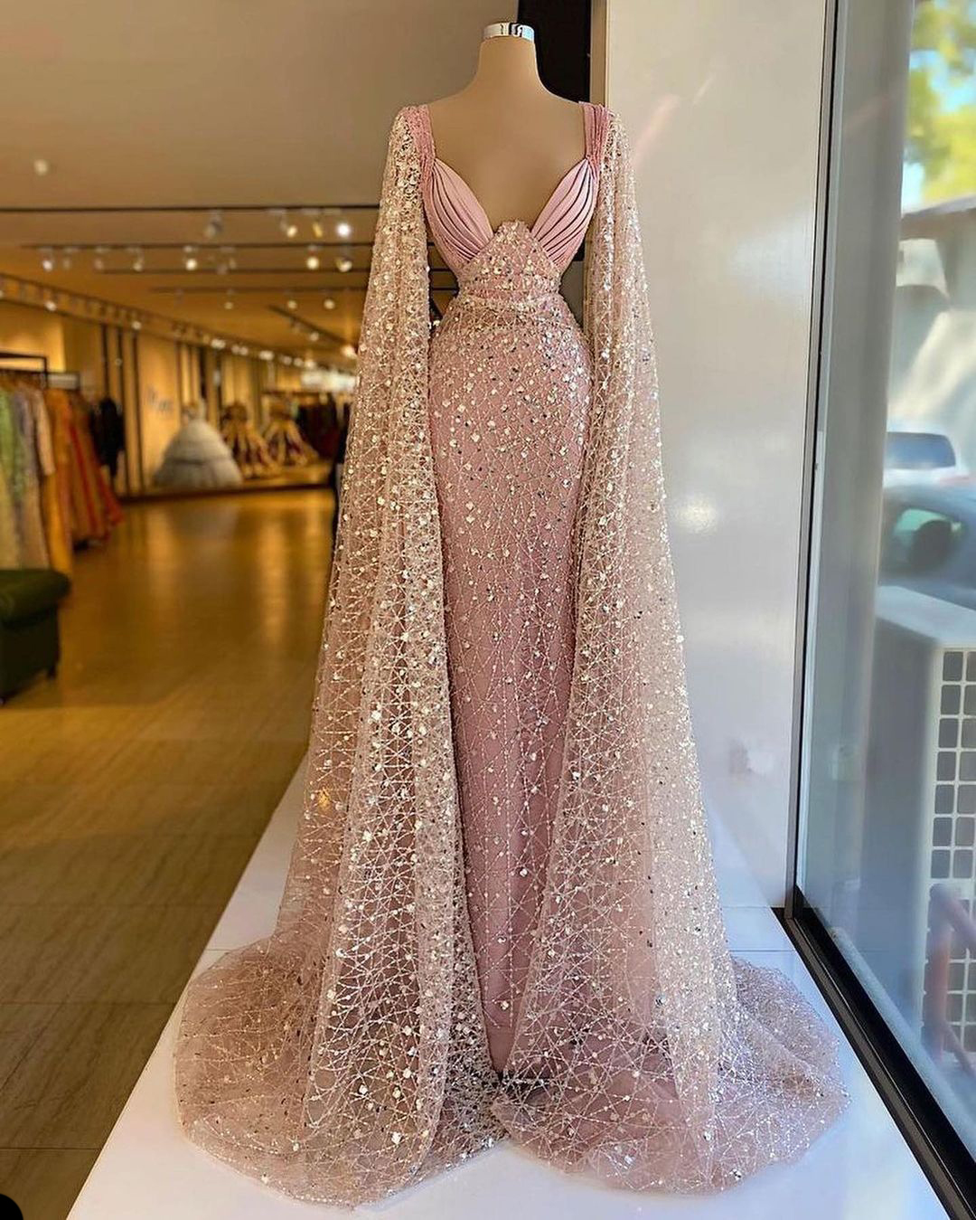 

Pink Sparkly Sequined Mermaid Evening Dress Sexy Sweetheart Custom Made Women Party Gown With Detachable Train Prom Robe, White