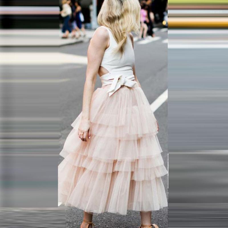 

Street Fashion Tutu Puffy Tulle Skirt For Women Tiered Jupe Femme Party Poshoot Female Long Skirts Pale Pink Ankle Length, Beige