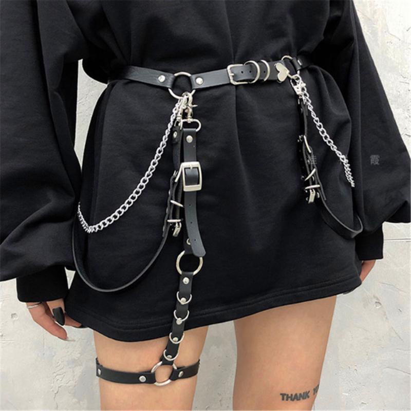 

Belts Woman Fashion Street Punk Rock Handcrafted Leather Garter Belt Waist Thigh High Leg Suspenders Straps Harness Stockings BeltBelts, Black