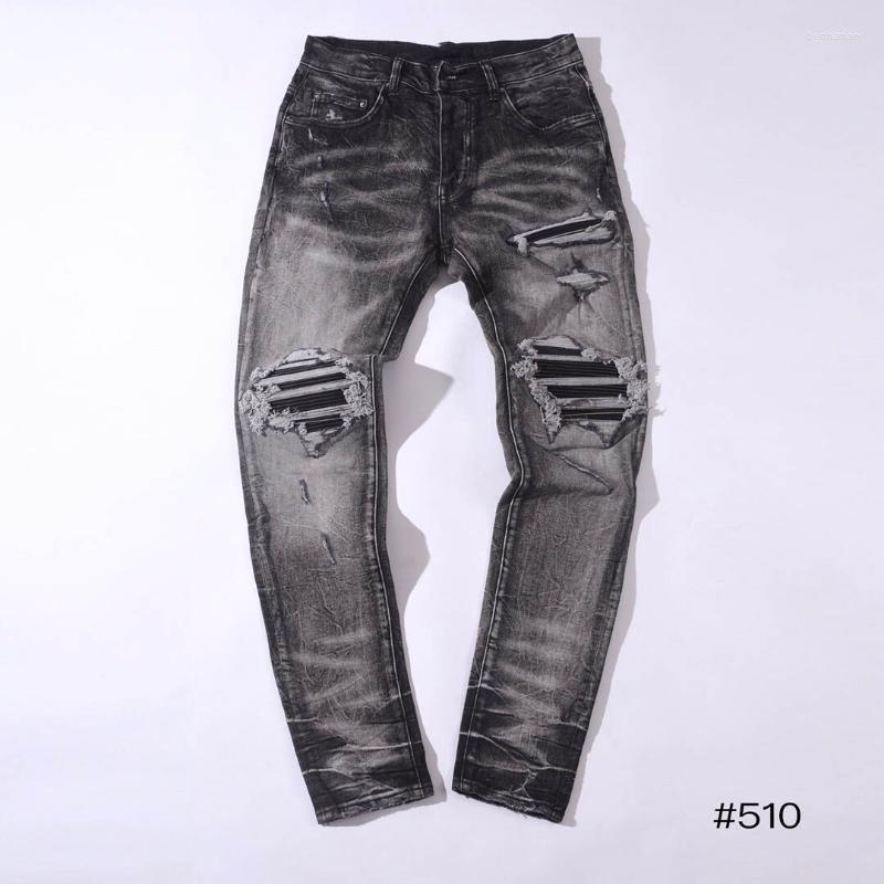 

Men's Jeans Men Ribbed Patch Distressed Skinny Dk Grey JeansMen's Bert22, As pic