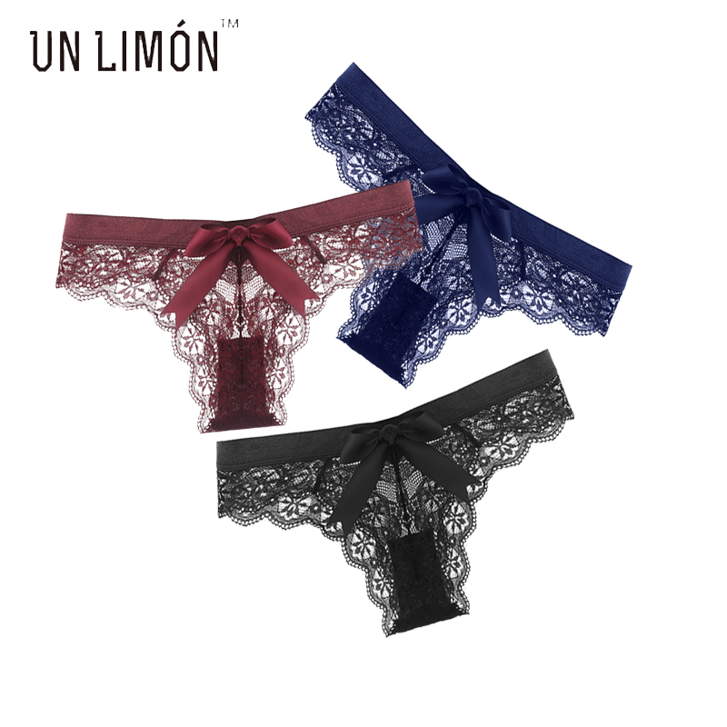 

UNLIMON Women Sexy Lace Panties Perspective Low Waist Bowknot Thongs, Clear
