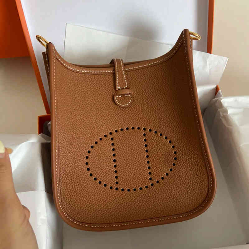 

2022 Herme Handbag hollow out bucket bag leather Evelyn litchi pattern women's Single Shoulder Messenger mobile phone, Bundles