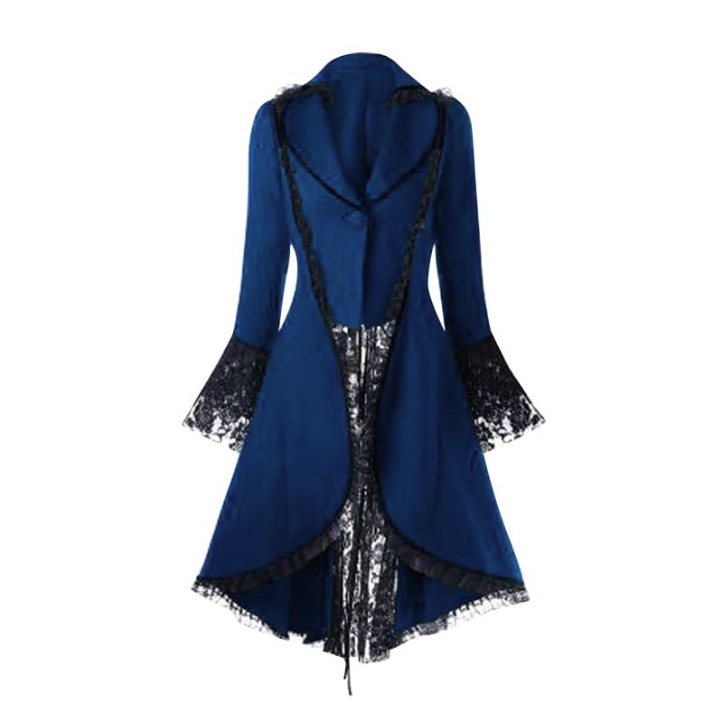 

Women's Jackets Women Long Fleece Jacket Ladies Tuxedo Lace Court Punk Style Retro Long-sleeved Waist Stitching Things ChristmasWomen's, Blue
