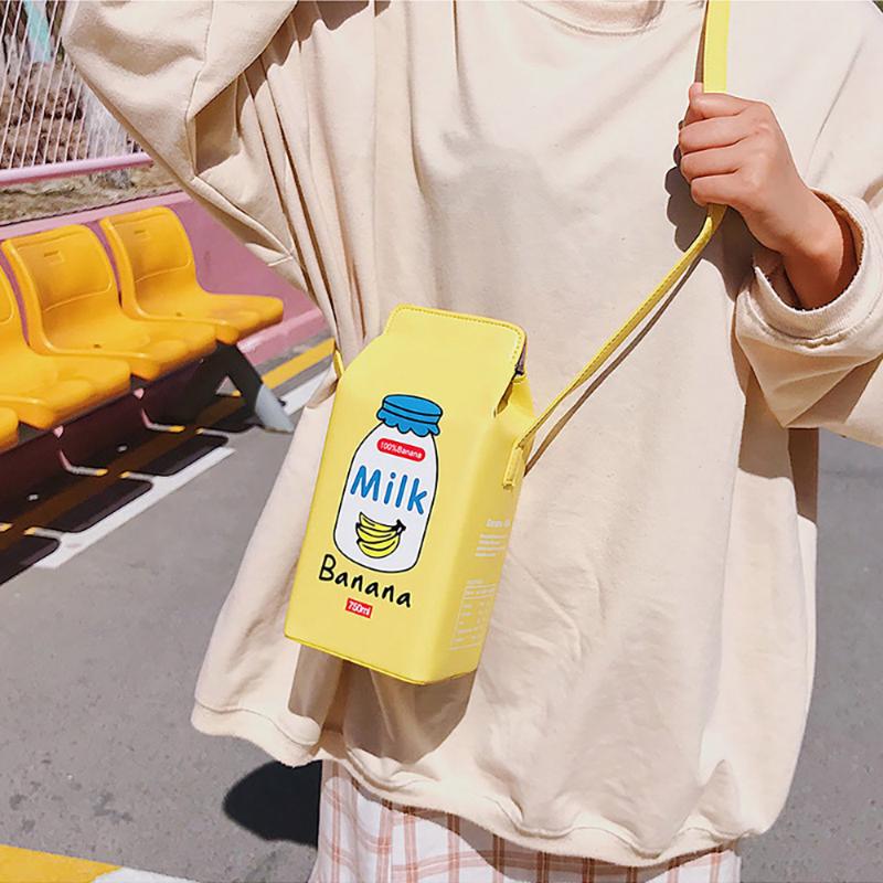 

Evening Bags Women Trendy PU Fashion Designer Fresh Crossbody Fruit Print Messenger Harajuku Color Female Leather Small Printing Milk Bag, Orange