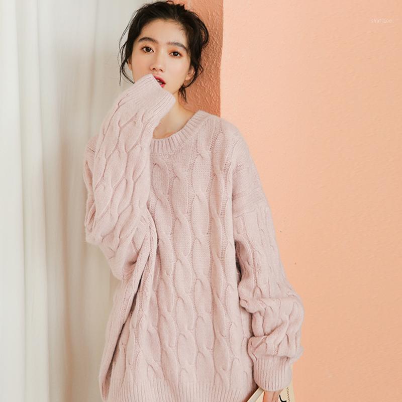 

Women's Sweaters Ailegogo Winter Women Knitted Sweater Casual Female Loose Fit O-neck Pullovers Korean Style Cashmere Knit Tops Ladies Knitw, Pink