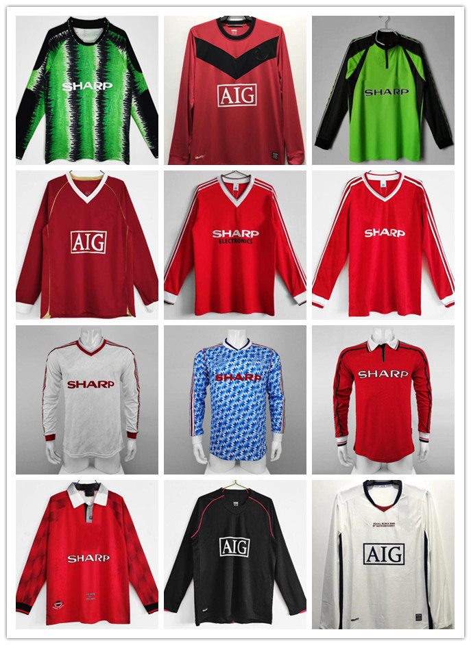 

1992 1994 1996 2002 LONG Retro Version Manchester Soccer jerseys Giggs SCHOLES BECKHAM RONALDO Shirt Vitage 1990 1998 CANTONA KEANE Football uniform, Blue