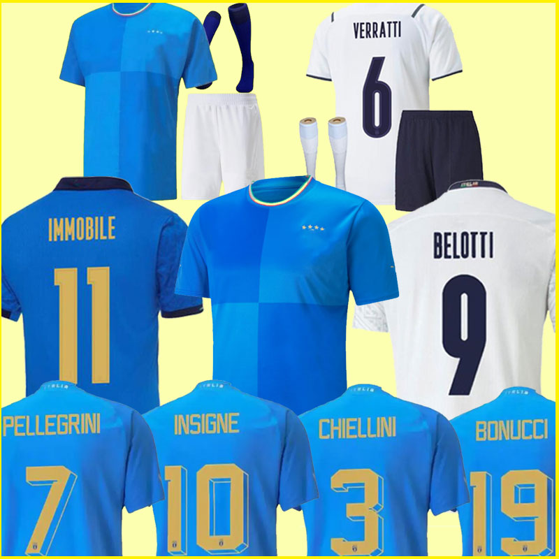 Italia 2022 2023 Maillots de football insigne de maison Bonucci Jorginho Verratti Chiesa Barella Spinazzola Finales Chiellini Men Kids Kit Footba