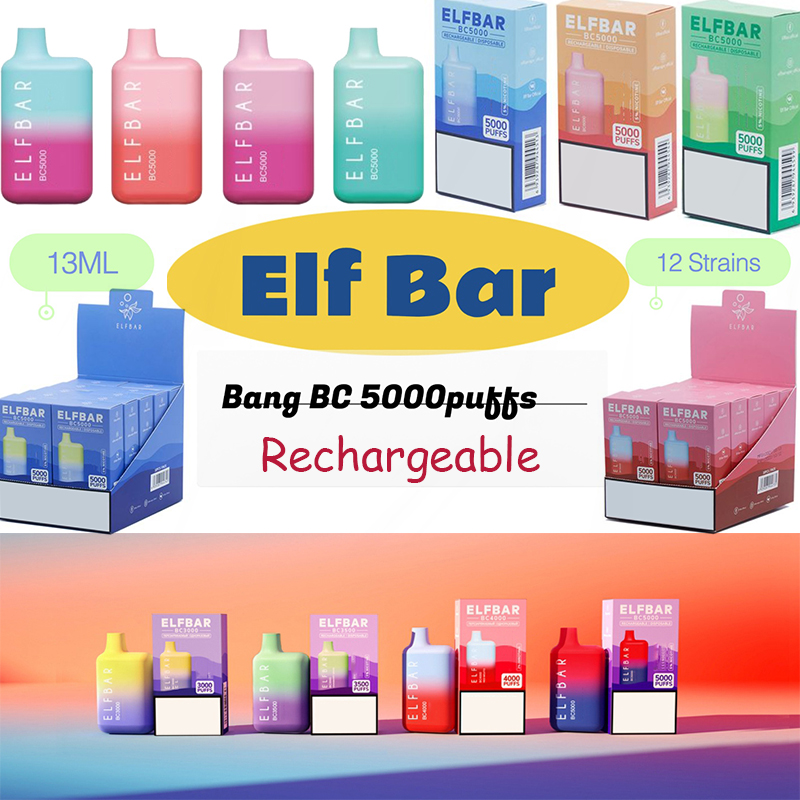 

Elf Bar Bang BC 5000Puffs 13ml E Cigarettes Disposable Vape Pens Rechargeable Cartridges Packaging Micro USB Chargers 12 Strains Starter Kits