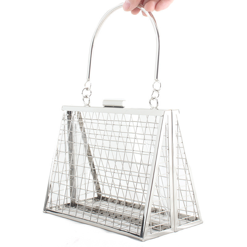 

Fashion Hollow Out Women Hangbag Lady Shoulder Evening Bag Luxury Designe Metal Cages TopHandle Party Wedding Clutches 220816, Silver