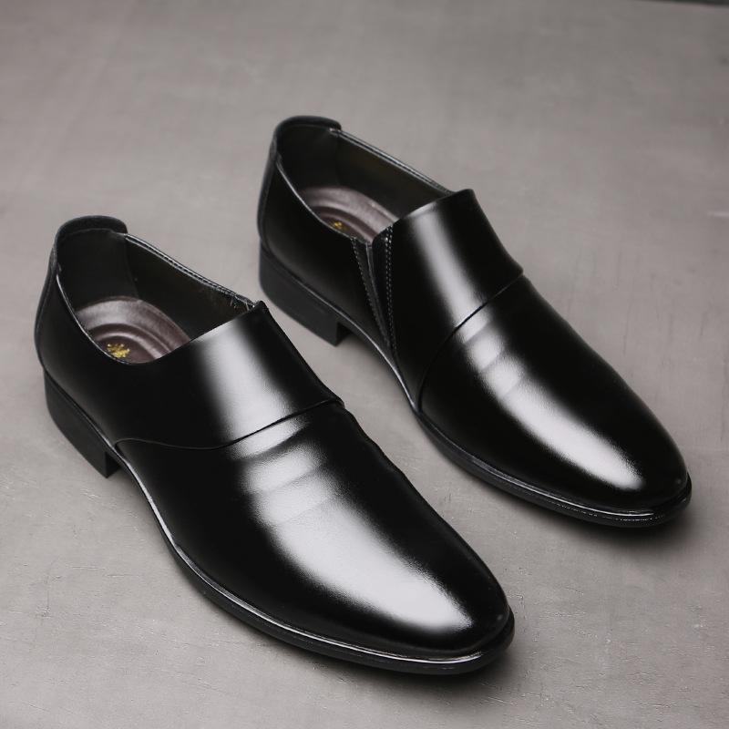 

Dress Shoes Brand Slip On Leather Mens Middle-aged Pointed Toe Business Loafers Driving For Dad Hjm89, Black