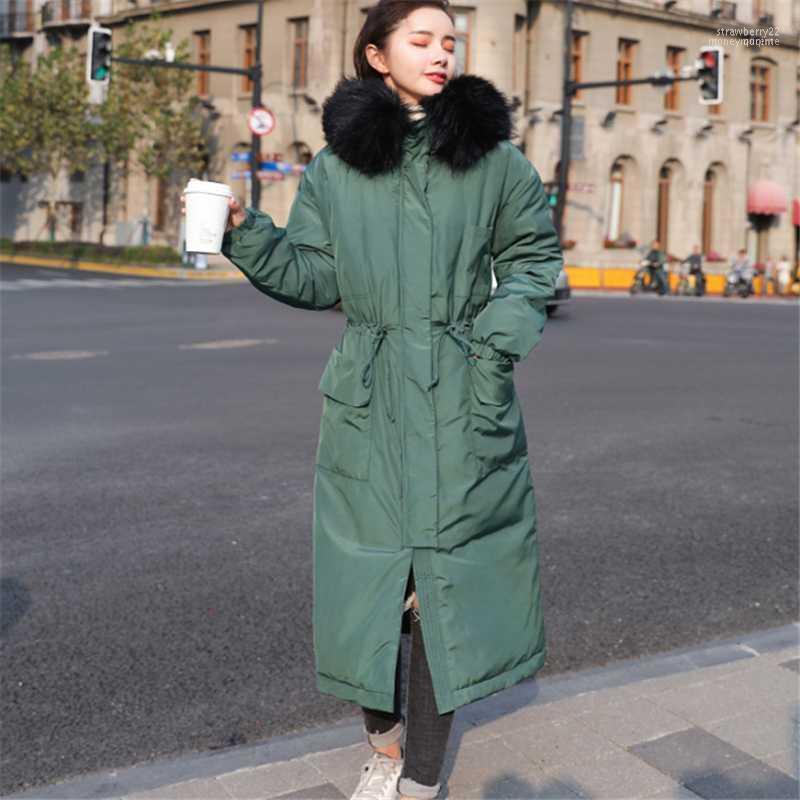 

Women's Down & Parkas Long Cotton Coat Female 2022 Winter Thickening Fashion Slim Fur Collar Hooded Warm Sleeves Tide H008951 Stra22, Black