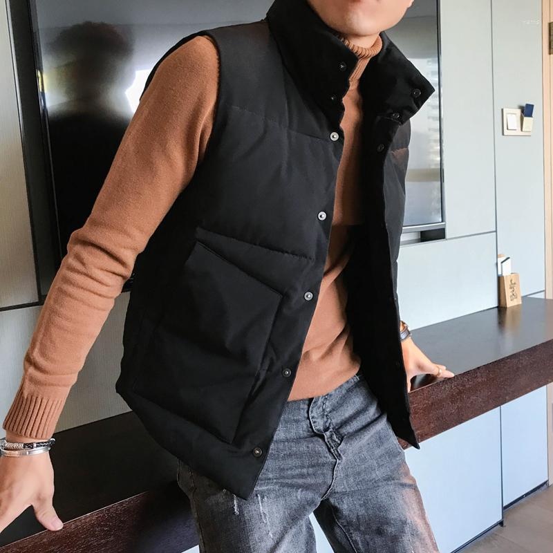 

Men's Vests High Quality Autumn Winter Slim Fit Stand Collar Thick Vest Men Clothing Simple Casual Sleeveless Gilet Homme Black/Coffee 3XL-M