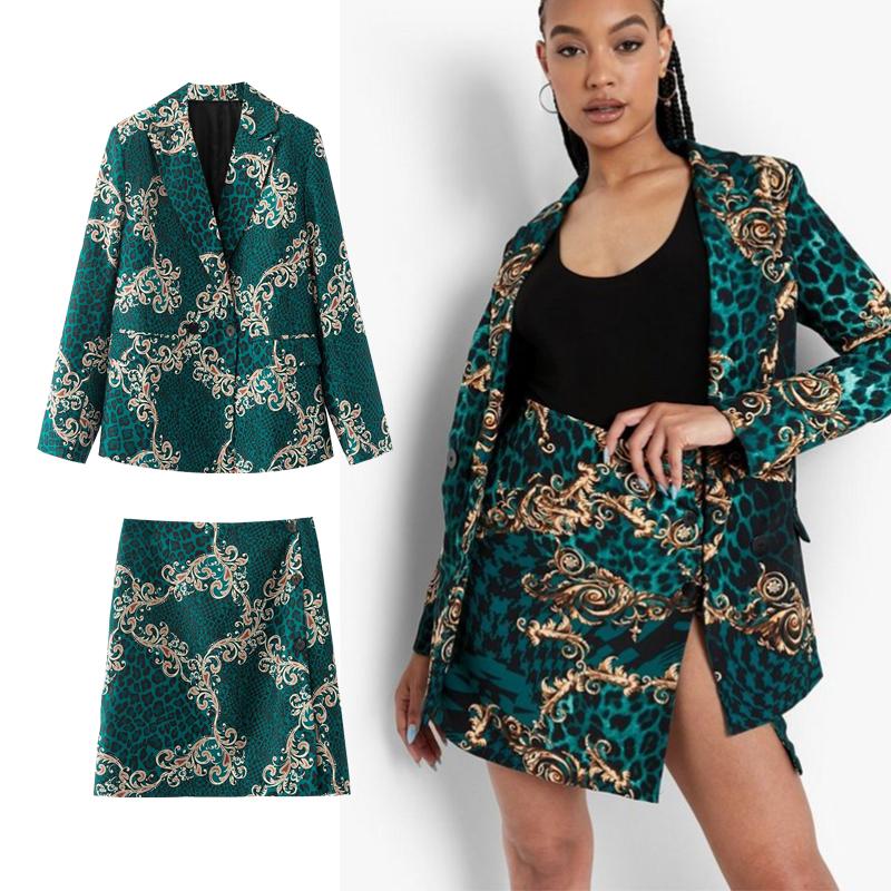 

Women' Tracksuits 2022 Women Fashion Print Blazer And Short 2PCS Sets Long Sleeve Double Breasted Pockets Jacket Coats High Waist Outwear, Shorts