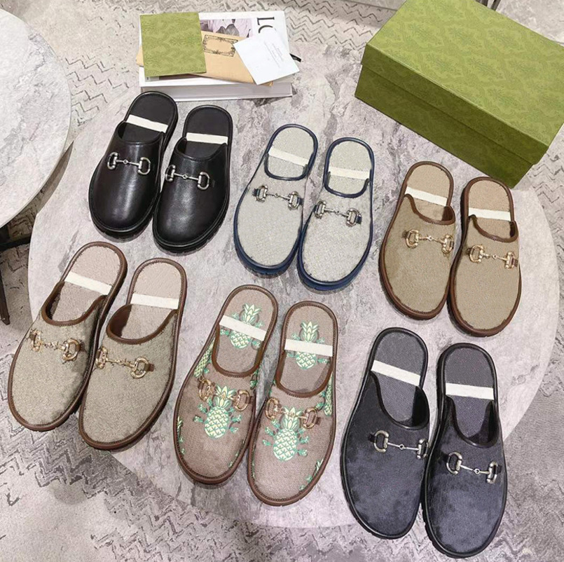 

Mens Slipper Women Designer Mules Slides Flat Mules Black Brown Casual Shoes Fashion Vintage Loafers Summer Flip Flops With Box NO381