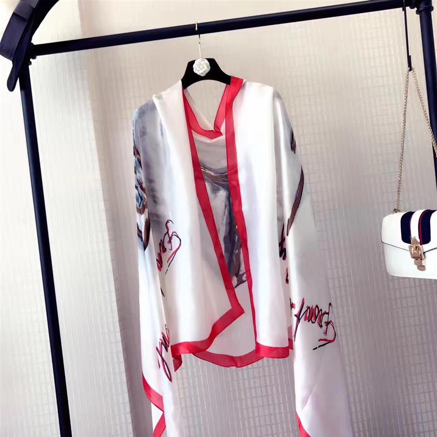 

Spring-Summer Graffiti Scarf Women British-Style temperament Long Mimic Silk Scarf Travel Sunscreen Woman Shawl224J