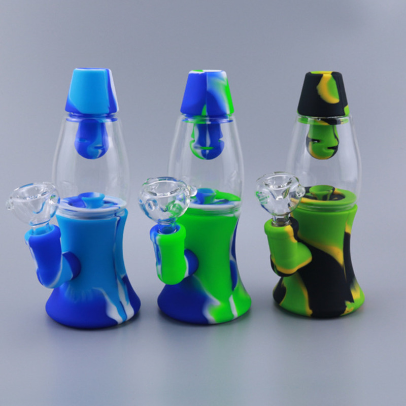 

7.3'' tall silicone bong with glass bowl and lamp shape water pipe dab rig for smoking