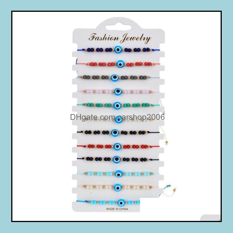 

Charm Bracelets Jewelry 12 Pcs Colorf Evil Eye Beaded Handmade Braided String Good Luck Nazar Amet Bangle Lucky Turkish Religious Symbol Bra