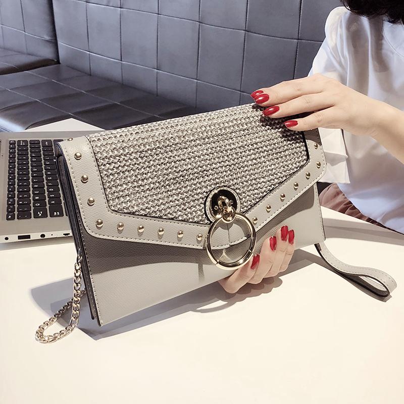 

Evening Bags Korean Fashion Women Clutch Hand Bag Chains Female PU Leather Handbag Crossbody Party Daily Shoulder Purse Ring LockEvening, Black