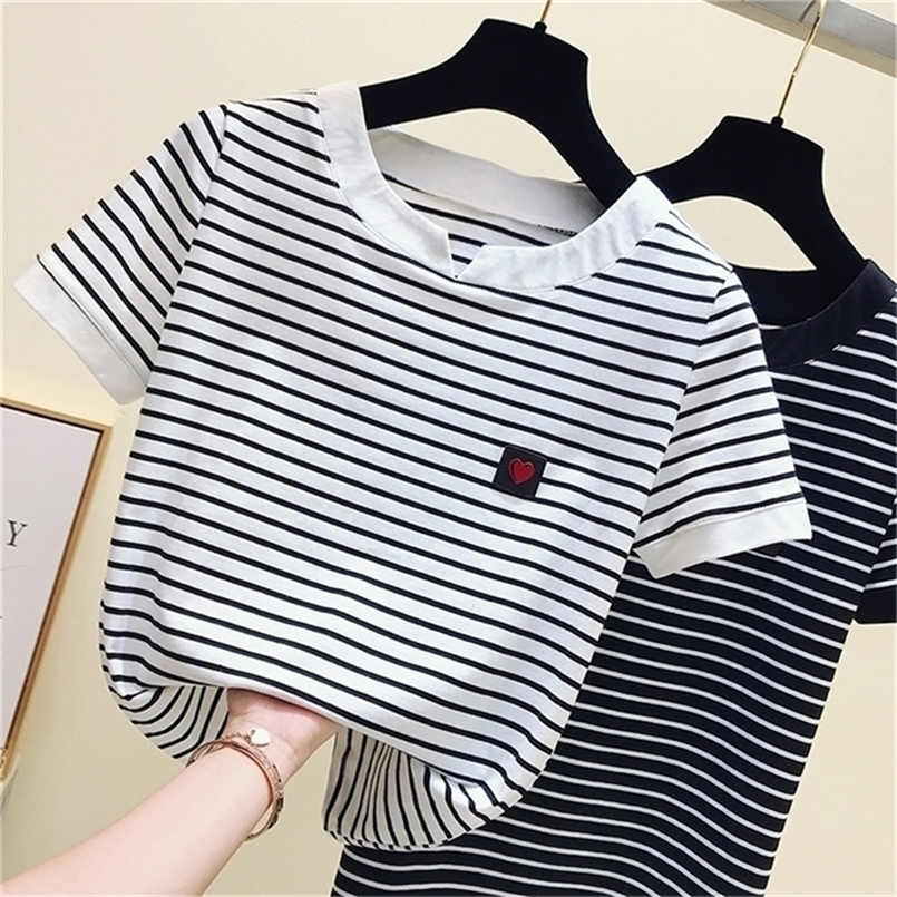 

gkfnmt Poleras Mujer Tshirt Femme Stripe Female T Shirt Women Cotton Slim T-Shirt Woman Summer Camiseta Feminina Casual 220401, Black