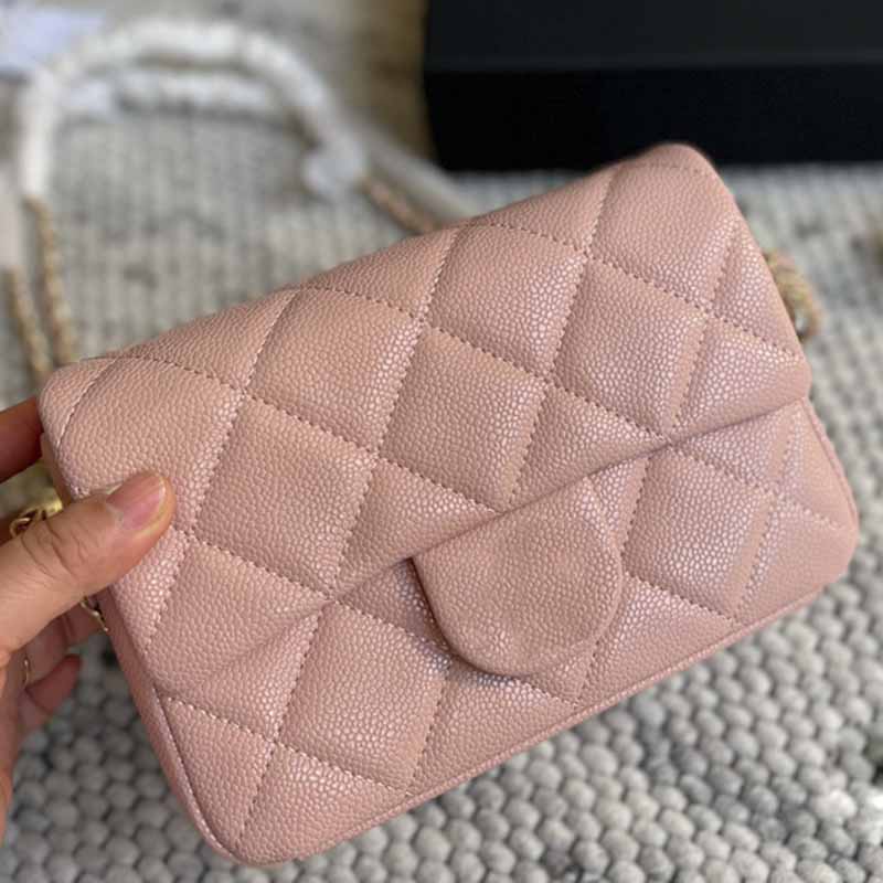 

Women Crossbody Designer Bags Solid Color Cowhide Caviar Classic Handbags Mini Flap Timeless Diamond Quilting Shoulder Bag Golden Metal Chains For Womens 20CM ZH, Grey