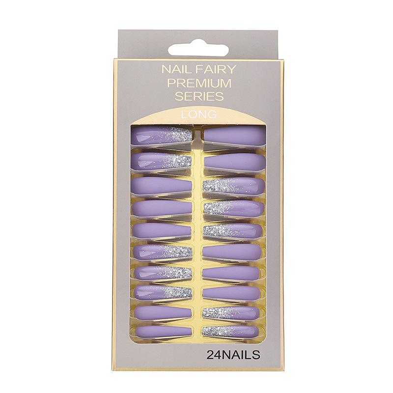 

False Nails Ballet Wearable Glitter Fake 24pcs Long Coffin Purple Stick-on Press On NailsFalse