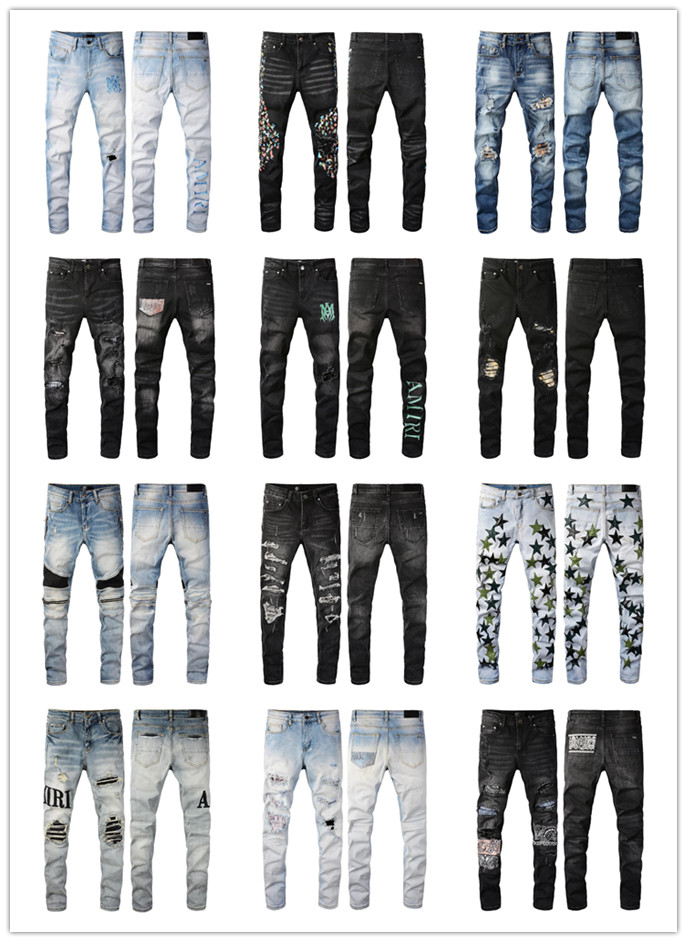 

Mens Designer Jeans Distressed Ripped Biker Slim Fit Motorcycle Bikers Denim For Men s Fashion Mans Black Pants pour hommes, 04