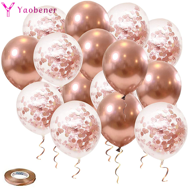 

20pcs 12inch Metallic Confetti Balloons Birthday Wedding Bachelorette Party Decorations Anniversary Backdrop Decor Rose Gold, As described