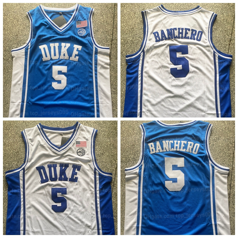 

5 Paolo Banchero College Basketball Jersey Stitched Blue shirts Top Quality, White