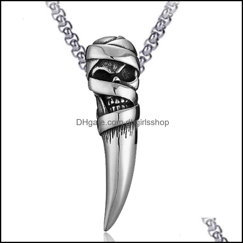 

Chains Necklaces Pendants Jewelry 316L Stainless Steel Mens Necklace Wolf Tooth Chain Hip Hop Trend Dragon Pendant Punk Neck Dh0Im