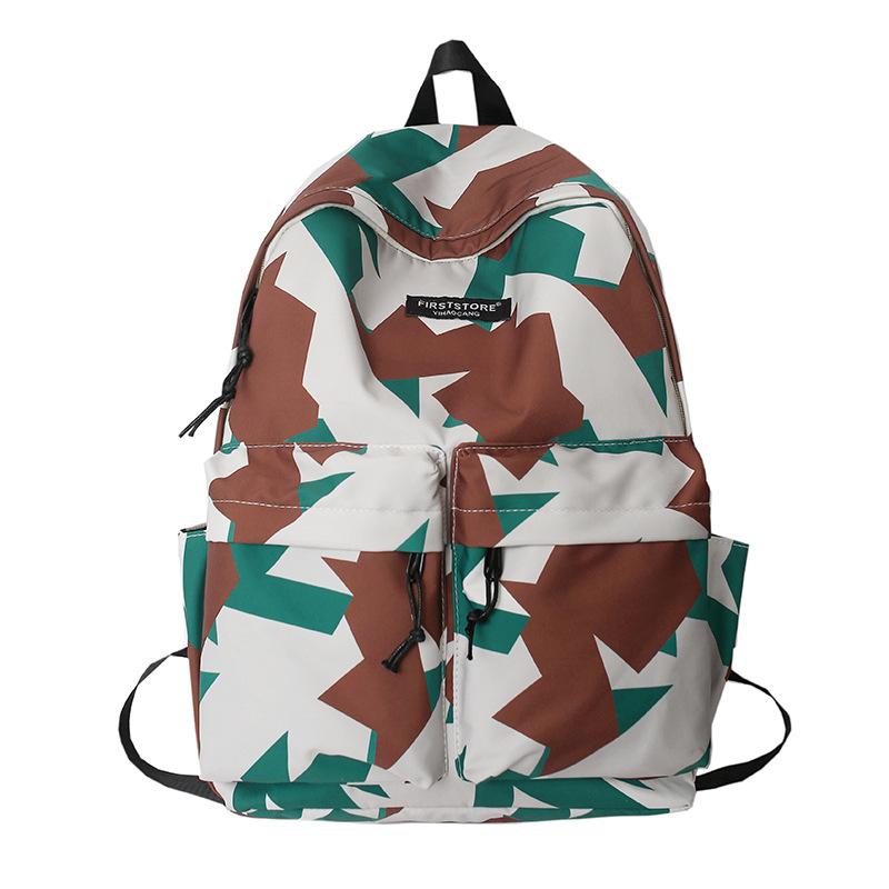 

Backpack Korean Fashion Couple Large-capacity Female Personality Graffiti Double Buckle Pocket Student School Bag Male, White