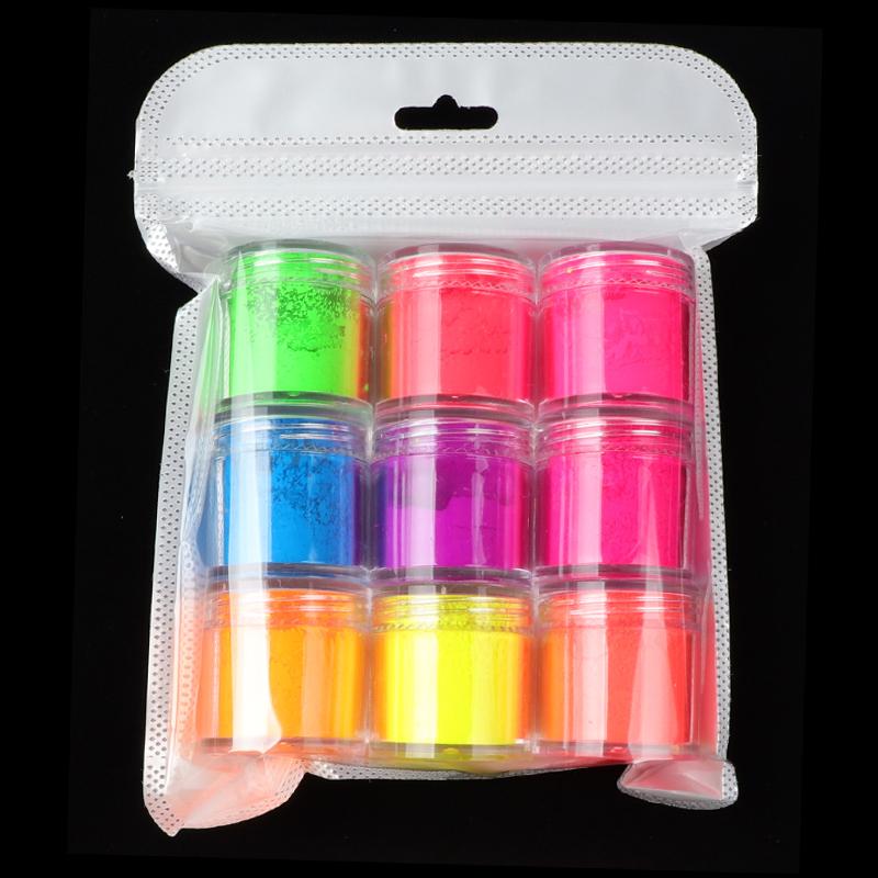 

Nail Art Kits 9 Colors/set Neon Pigment Powder Fluorescence Nails Glitter Summer Shinny Dust Ombre DIY Gel Manicure Decorations 10ML