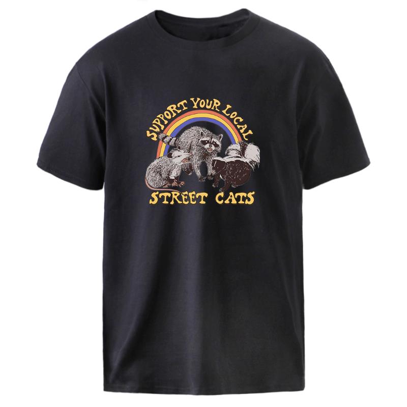 

Men's T-Shirts Plus T Shirts Man Support Your Local Street Cats Print Vintage Black Tees Summer Short Sleeve Tops Male Harajuku Tshirts, White;black