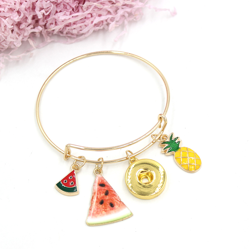 

Wholesale Gold Plated Bracelet Expandable Wire Bangle Watermelon Slices Pineapple Fruit Bracelets For Women Gift Pulsera Snap Jewelry