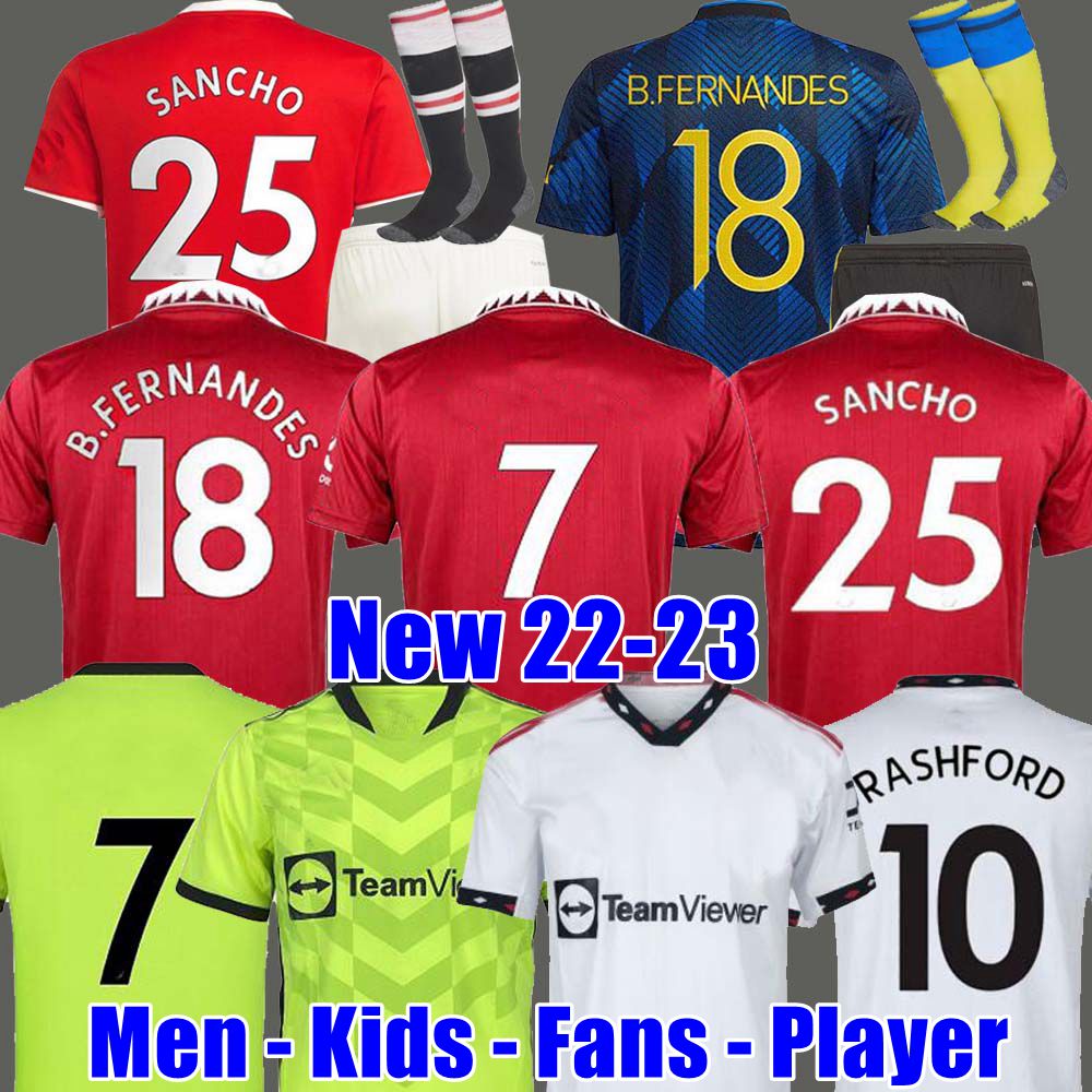 

21 22 23 SANCHO soccer jerseys Fans Player version BRUNO FERNANDES MAN uTd RASHFORD football shirt 2022 2023 men kids kit sets McTominay Elanga VARANE FRED MAGUIRE, Home kids