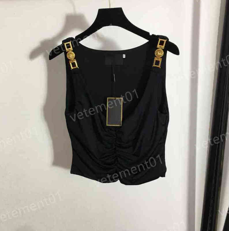 

Womens T-Shirts Metal Shoulder Button Slim Fit Cool Tanks Top Summer Comfort Luxury Designer Casual Women Clothing 0912