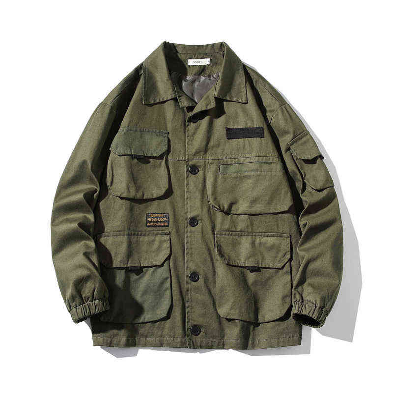 Japanese Streetwear Army Green Plus Size Work Jacket Men Clothing Harajuku Coat Korean Fashion Military Casual Workwear T220816