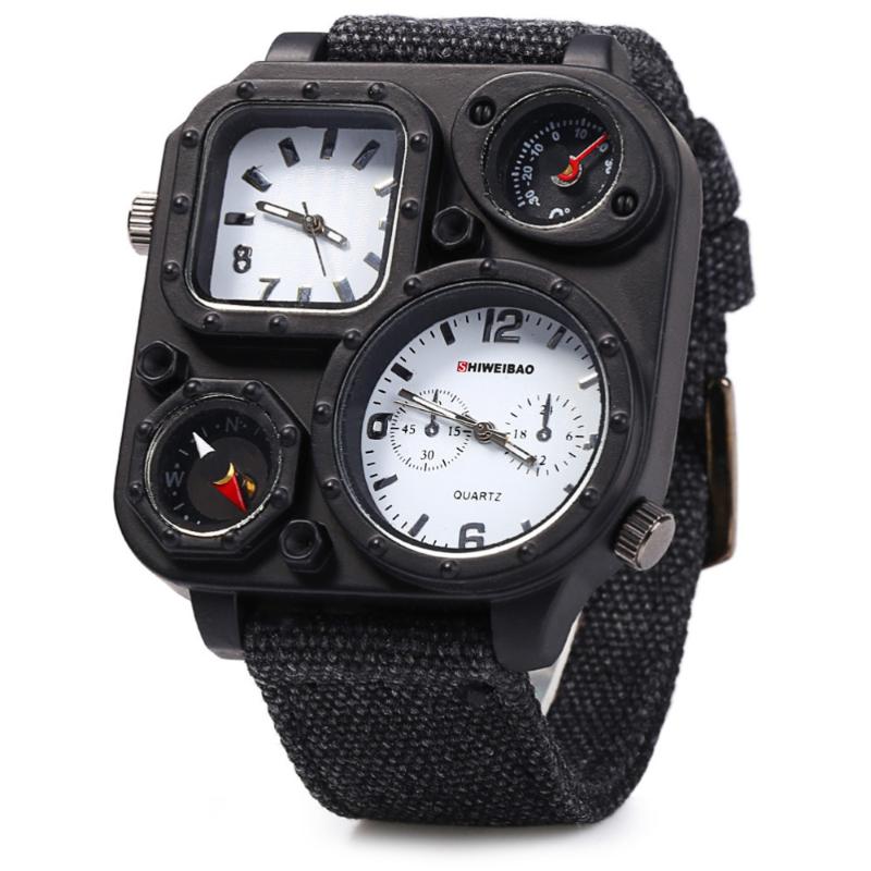 

Wristwatches Brand SHIWEIBAO Men Big Dial Dual-Movement Sport Quartz Watch Military Compass Canvas Relogio Masculino, White