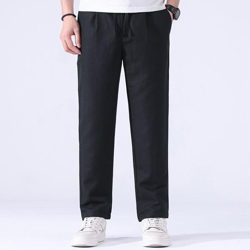 

Men's Pants Straight Slim Fit Summer Thin Men's Trousers Breathable Casual Loose Cotton Linen Fabric PantsMen's, Beige