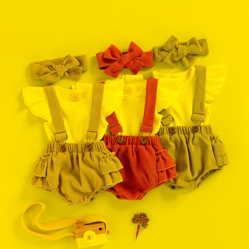 

Clothing Sets CitgeeSummer Infant Baby Girls Tops Pants Suit Short Sleeve Knitting Shirt Suspender Shorts Bow Headband Clothes SetClothing