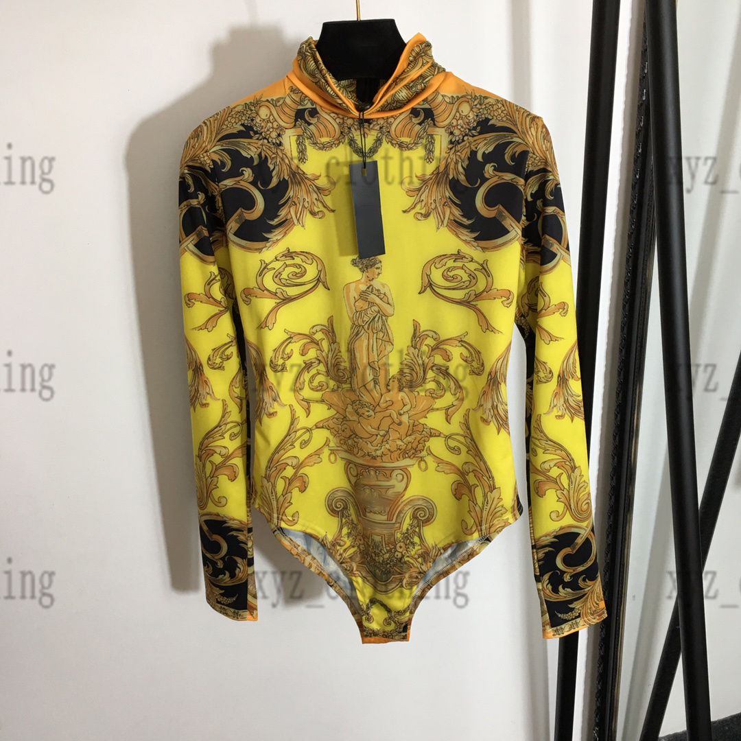 

women swimsuit bodysuit t shirts womens tees New European retro print stand-up collar short-sleeved Tshirt designers letters slim fit printing sexy t-shirt size SML, 02