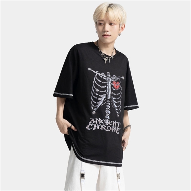 

Hip Hop Oversized T-Shirt Mens Skull Letter Printed Streetwear Harajuku Casual O-Neck Cotton Gothic Short Sleeve T Shirts Unisex 220407, Black