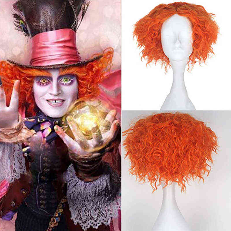 

Hairjoy Synthetic Hair Mad Hatter Alice 'S Adventures In Wonderland Curly Short Orange Cosplay Wig J220606, Ombre color
