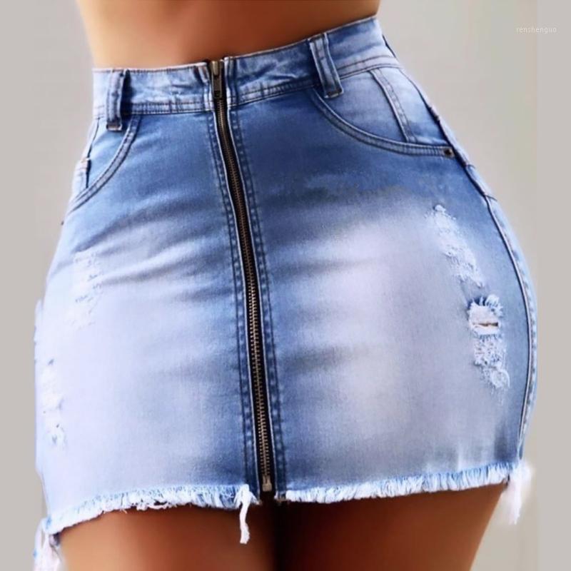 

Skirts Sexy Women' Short Ripped Fashion Zipper Pocket Faldas Retro Old Bag Hip 2022 Summer Bodycon Femininas Skirt #T1