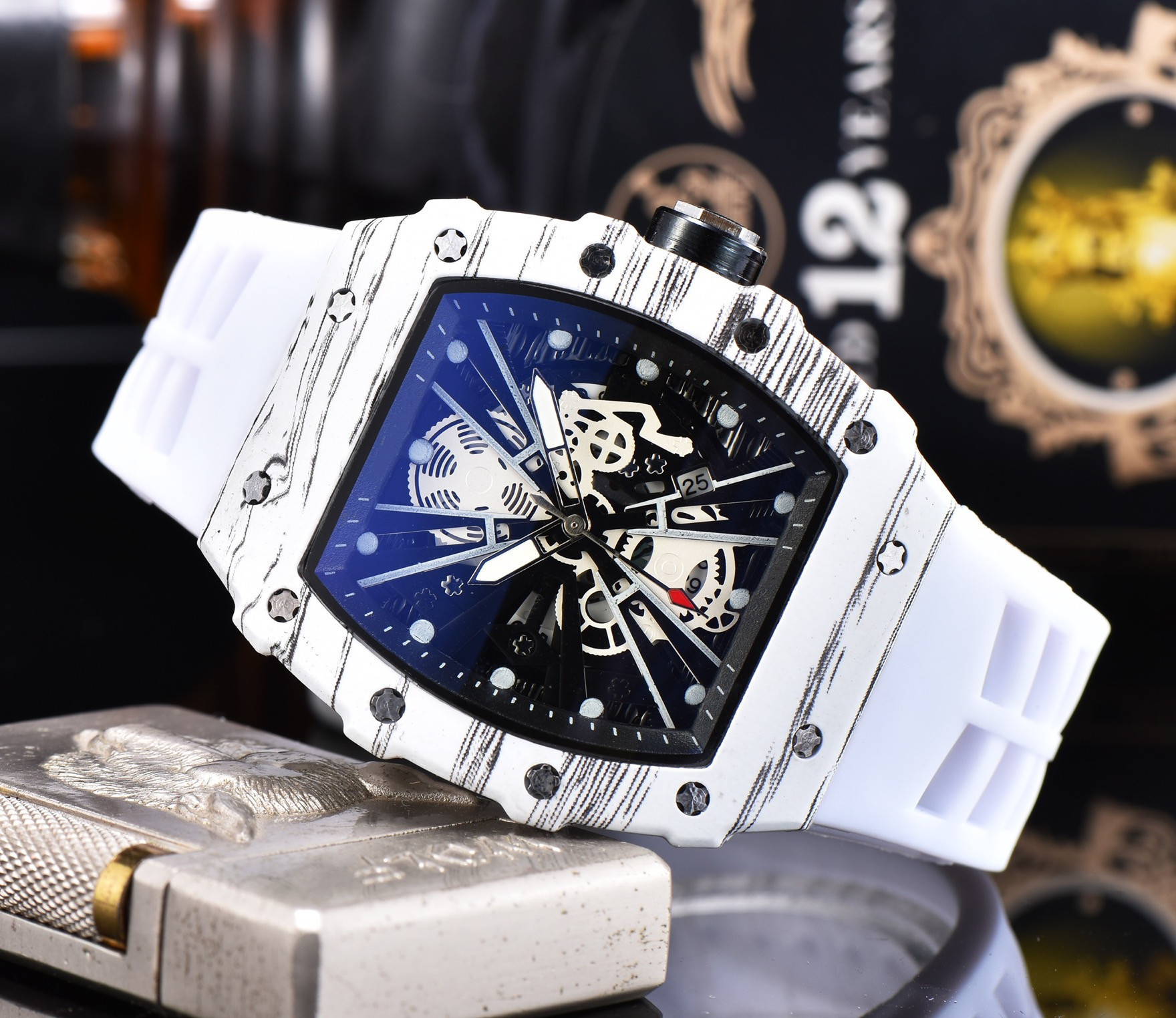 

Men watch automatic Quartz Movement Brand Watches Rubber Strap Business Sports Transparent Watchs Imported crystal mirror battery watchss, Diving function