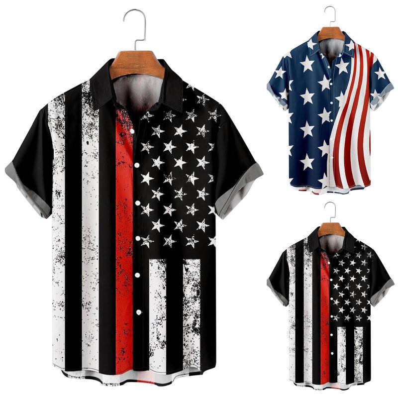 

Men' Casual Shirts Male Beach Europe And The United States Men Independence Day Theme Printed Men' 2022 Summer ArrivalsMen, 5bk