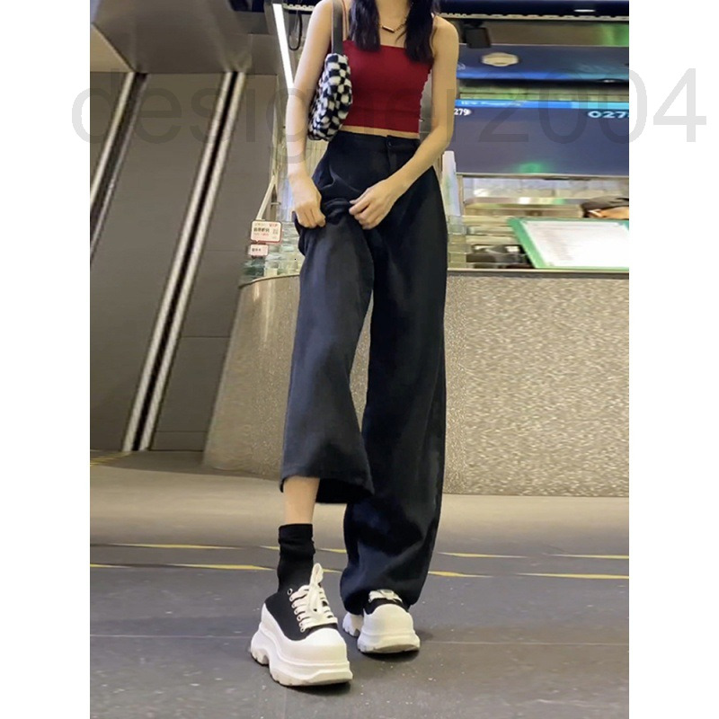 Women's Shorts designer Black Tencel jeans women's summer thin 2022 high waist ice silk straight tube loose wide leg pants OLVD