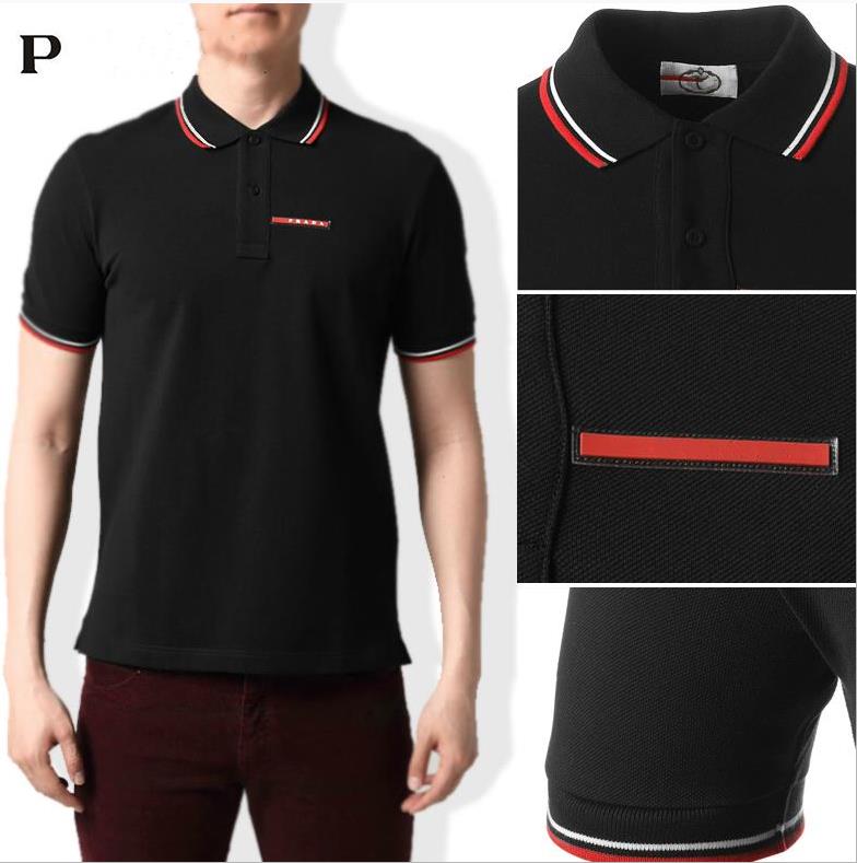 

2022Ss Fashion Designer Prad Mens T shirt Three Button Polo Shirt Business Casual Lapel budge Breathable and Moisture Absorbing Chest Pocket M-3XL
