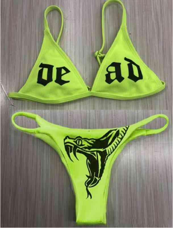 

bar 2022 offset Bikini snake Set sexy pit head women's split swimsuit, Green