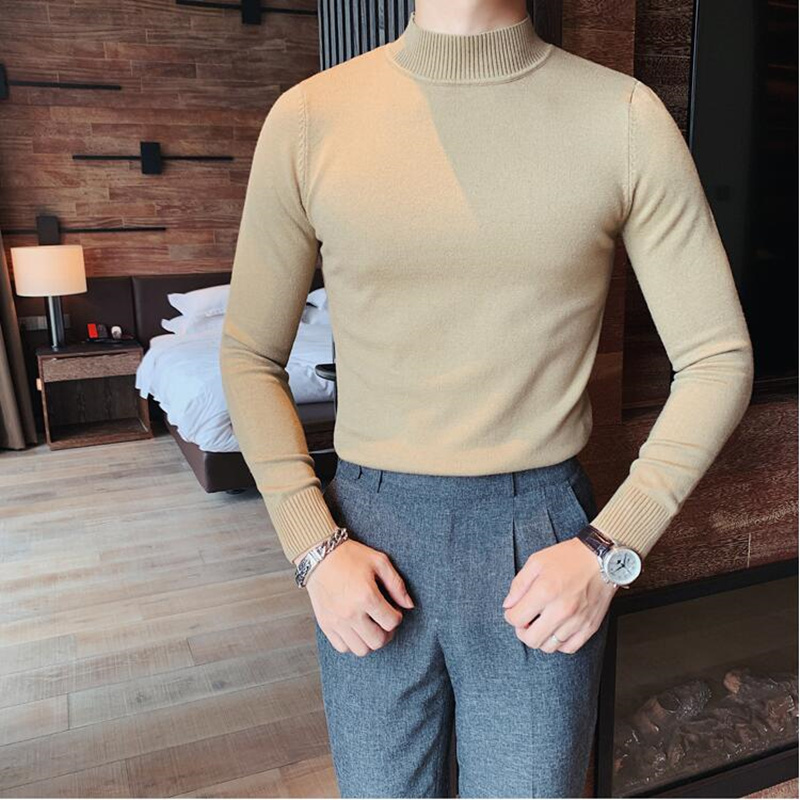 

Brand clothing Men keep warm in winter High quality Knitting sweater Male slim Leisure to keep warm Set head knit shirts 220812, Light yellow