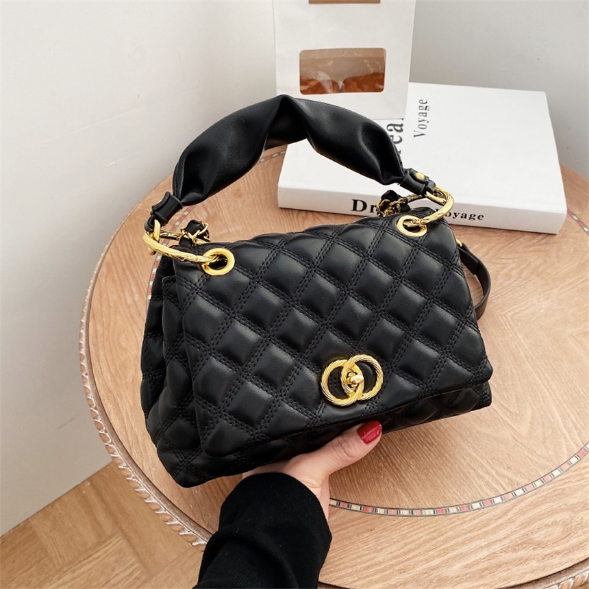 

62% OFF 2022 trendy s Fashion autumn and new soft leather temperament Single Shoulder Messenger portable rhombic lattice women's bag large, Black